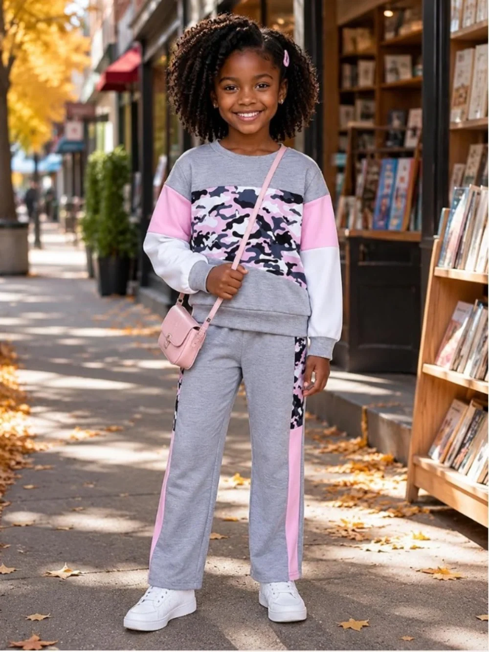 NWT Funmeta Size 7 Girls Gray Leopard Camo Pants Set